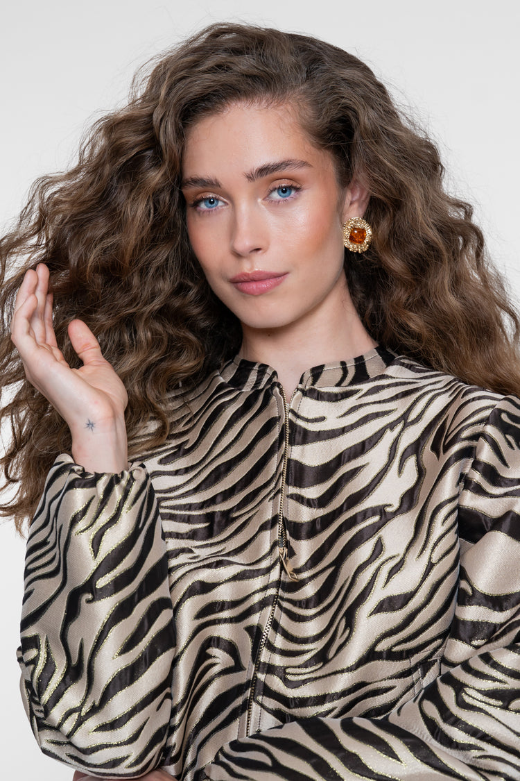 Geisha jasje met jacquard zebra dessin en glanzende lurexdetails