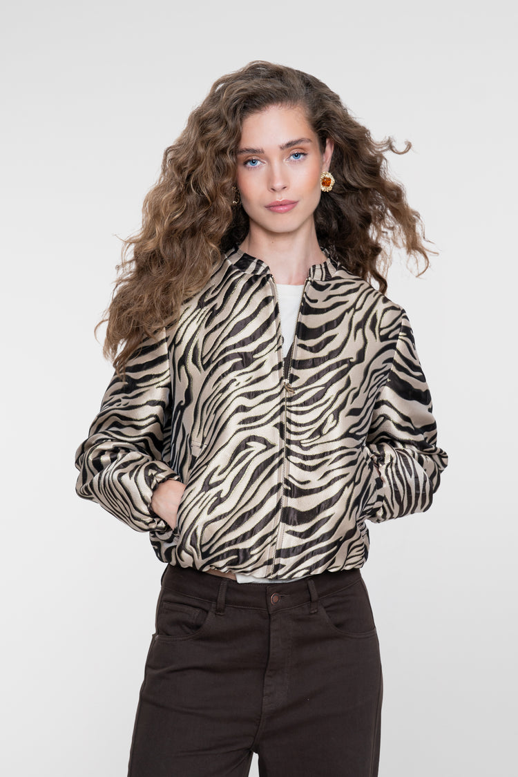 Geisha jasje met jacquard zebra dessin en glanzende lurexdetails