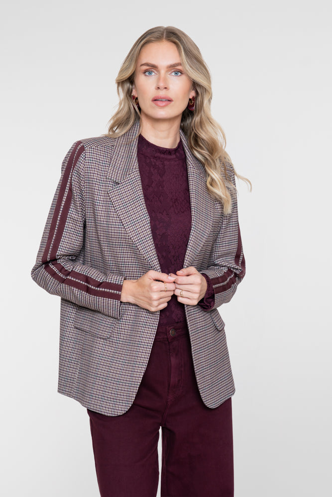 Geisha blazer met ruitdessin en sportieve strepen