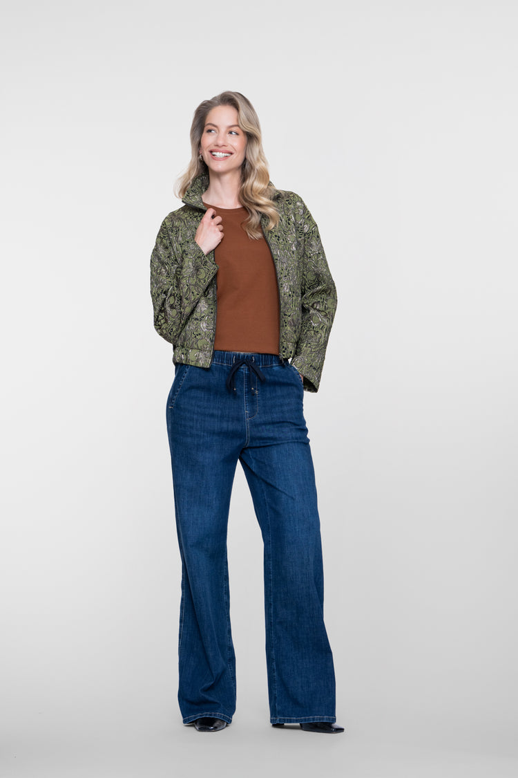 Geisha jacquard jasje met botanische print en metallic details