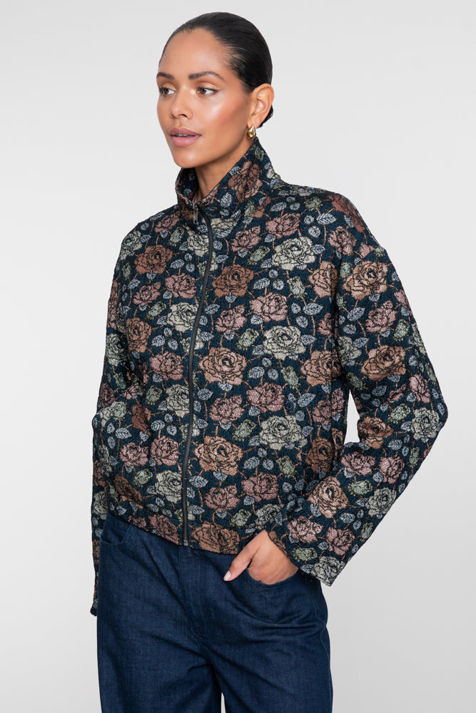 Geisha bomberjasje met bloemenprint en lurex details