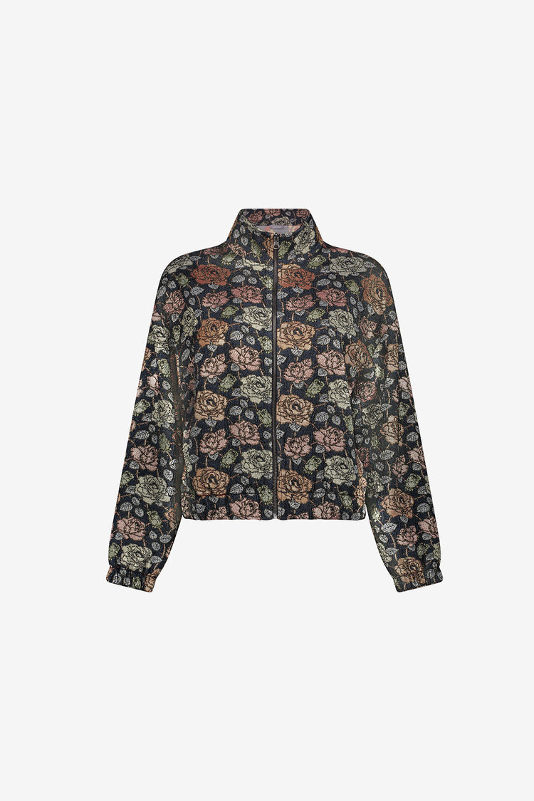 Geisha bomberjasje met bloemenprint en lurex details