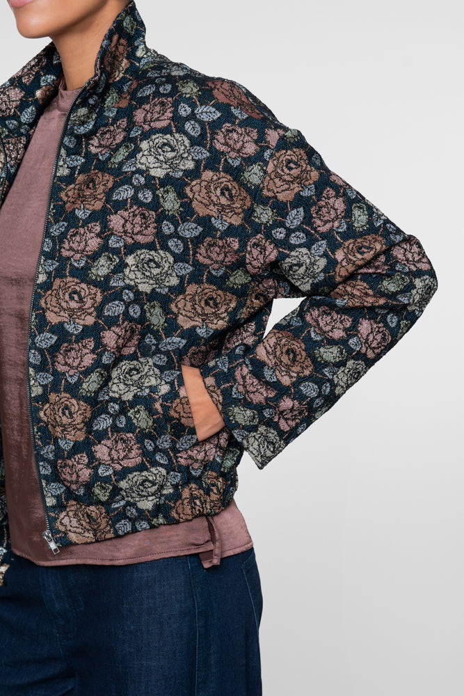 Geisha bomberjasje met bloemenprint en lurex details