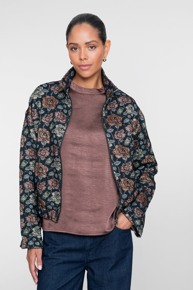 Geisha bomberjasje met bloemenprint en lurex details