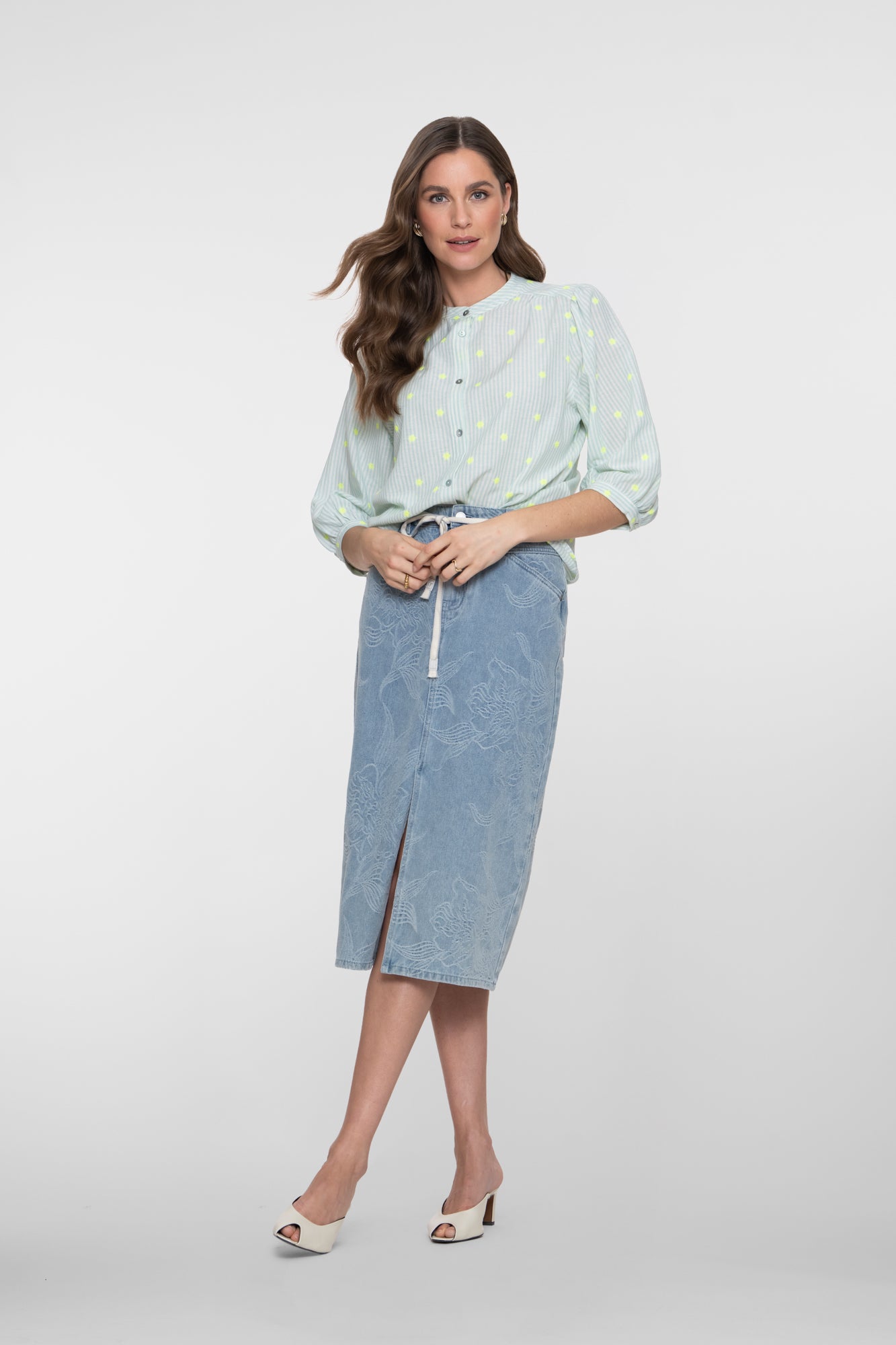 Geisha midi rok met jacquard en bloemdessin