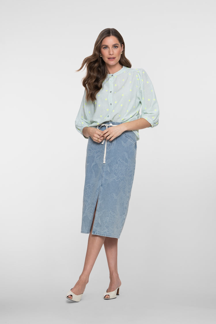 Geisha midi rok met jacquard en bloemdessin