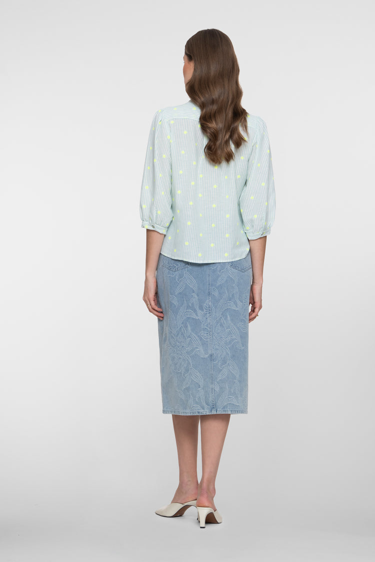 Geisha midi rok met jacquard en bloemdessin