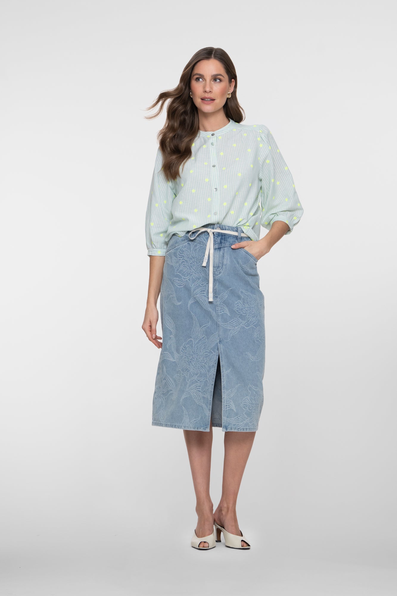 Geisha midi rok met jacquard en bloemdessin