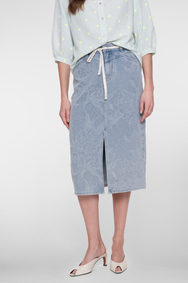 Geisha midi rok met jacquard en bloemdessin