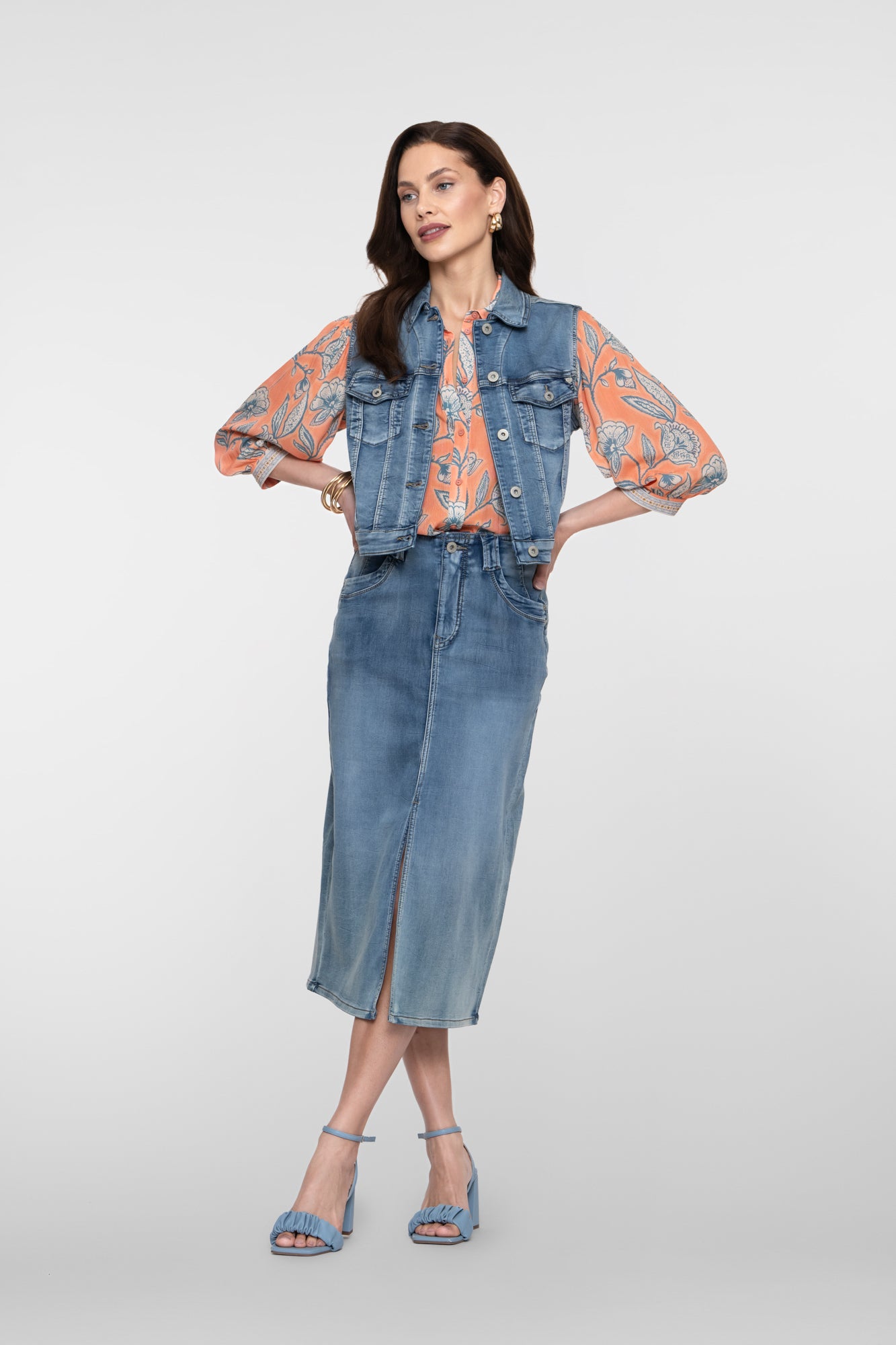 Geisha denim midi rok met split