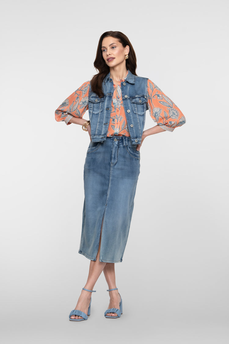 Geisha denim midi rok met split