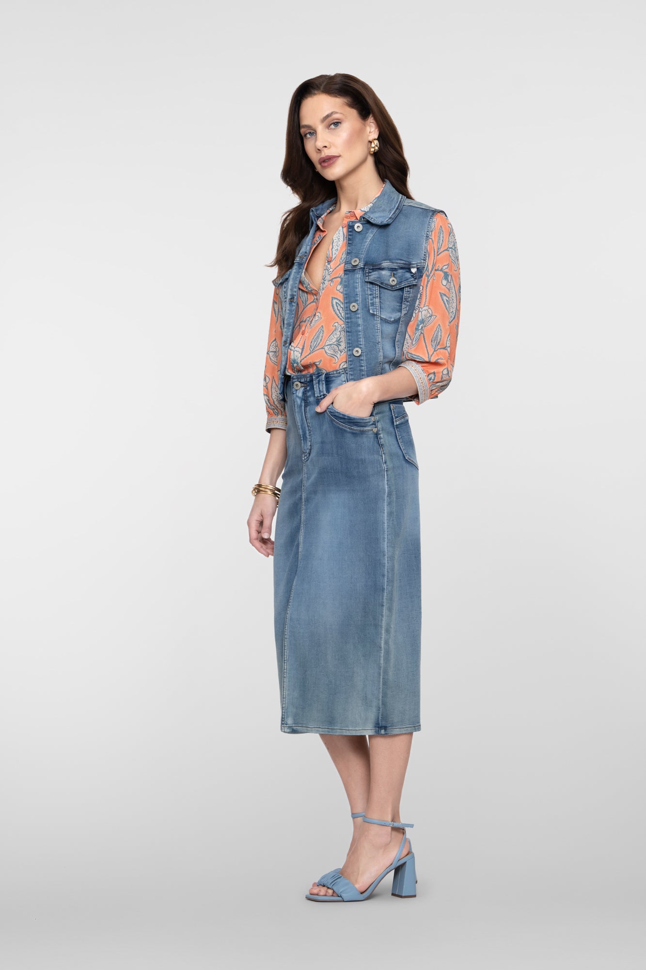 Geisha denim midi rok met split