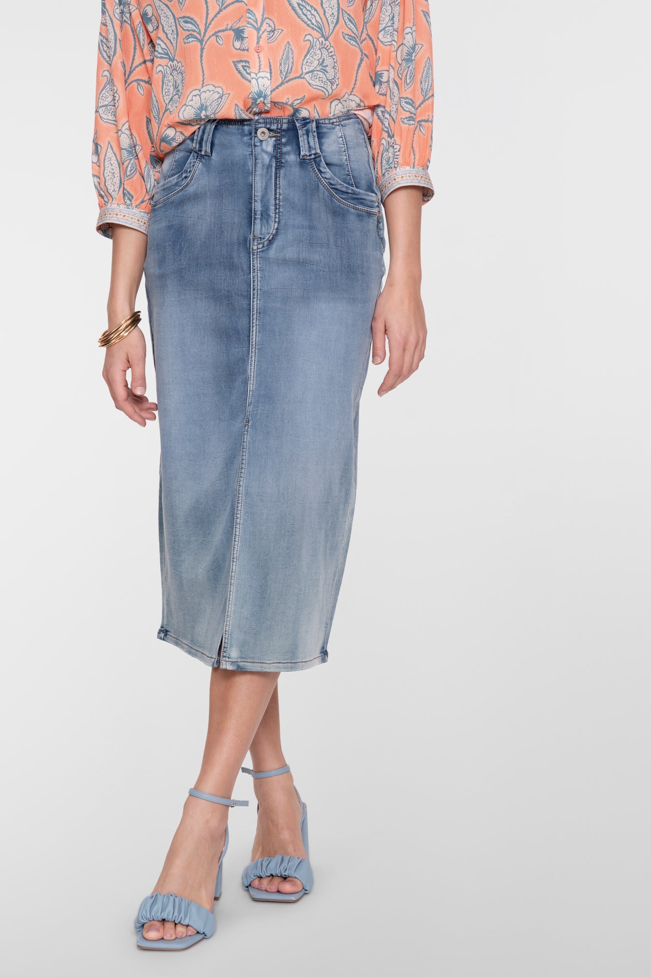 Geisha denim midi rok met split