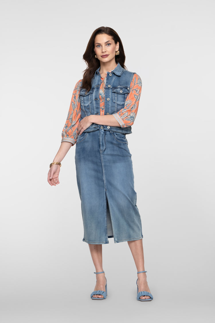 Geisha denim midi rok met split