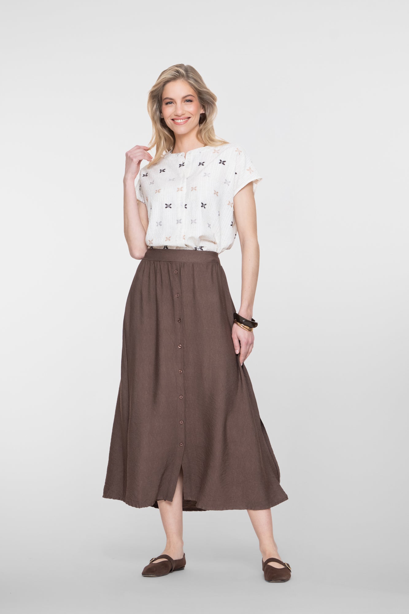 Geisha midi rok met knoopdetail
