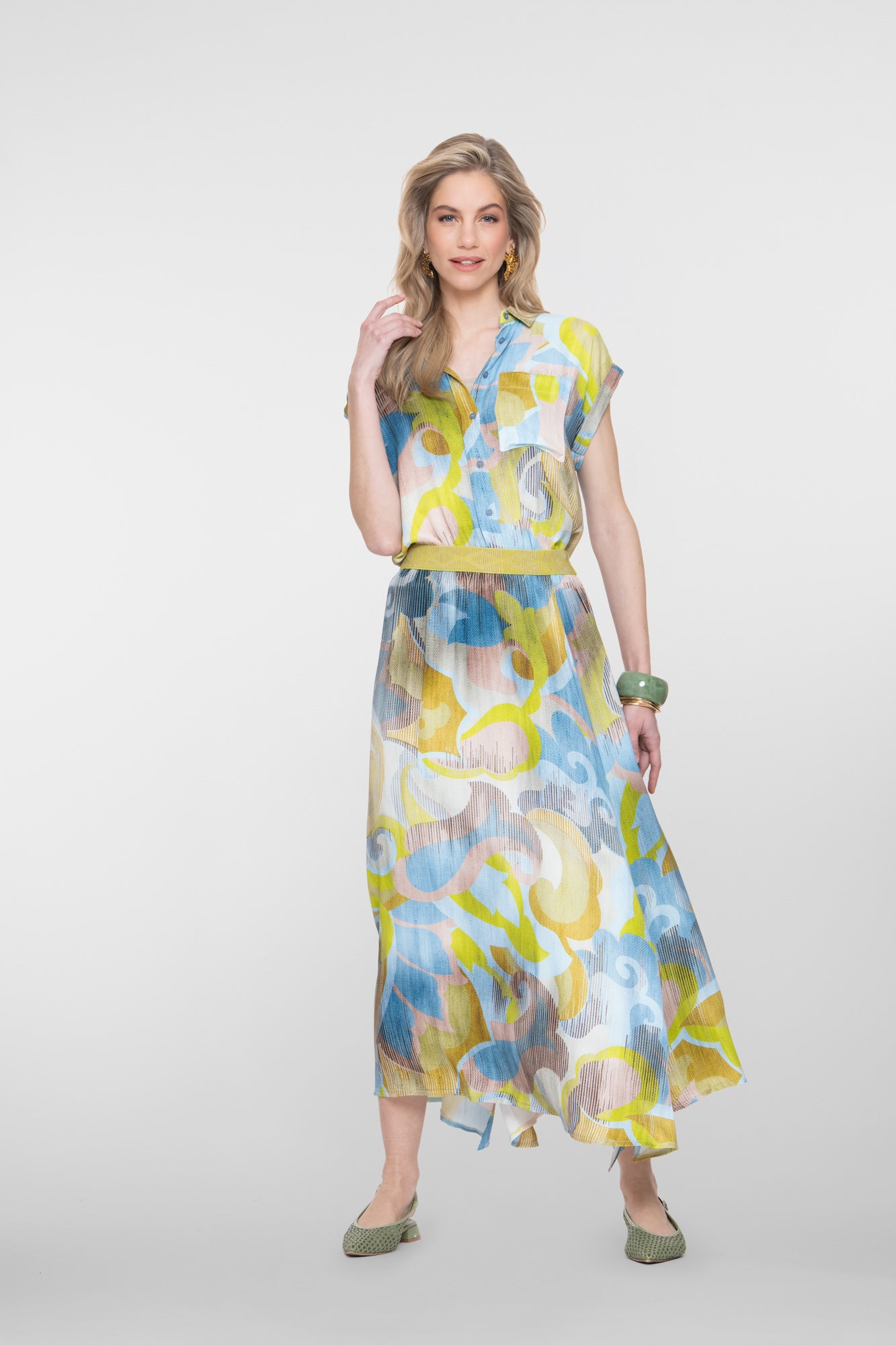 Geisha maxi rok met print en elastische tailleband