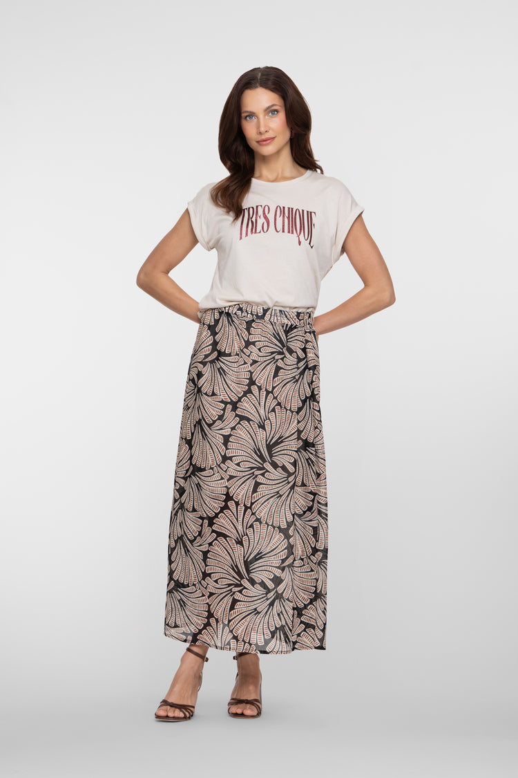 Geisha maxi rok met elastische tailleband en grafische print