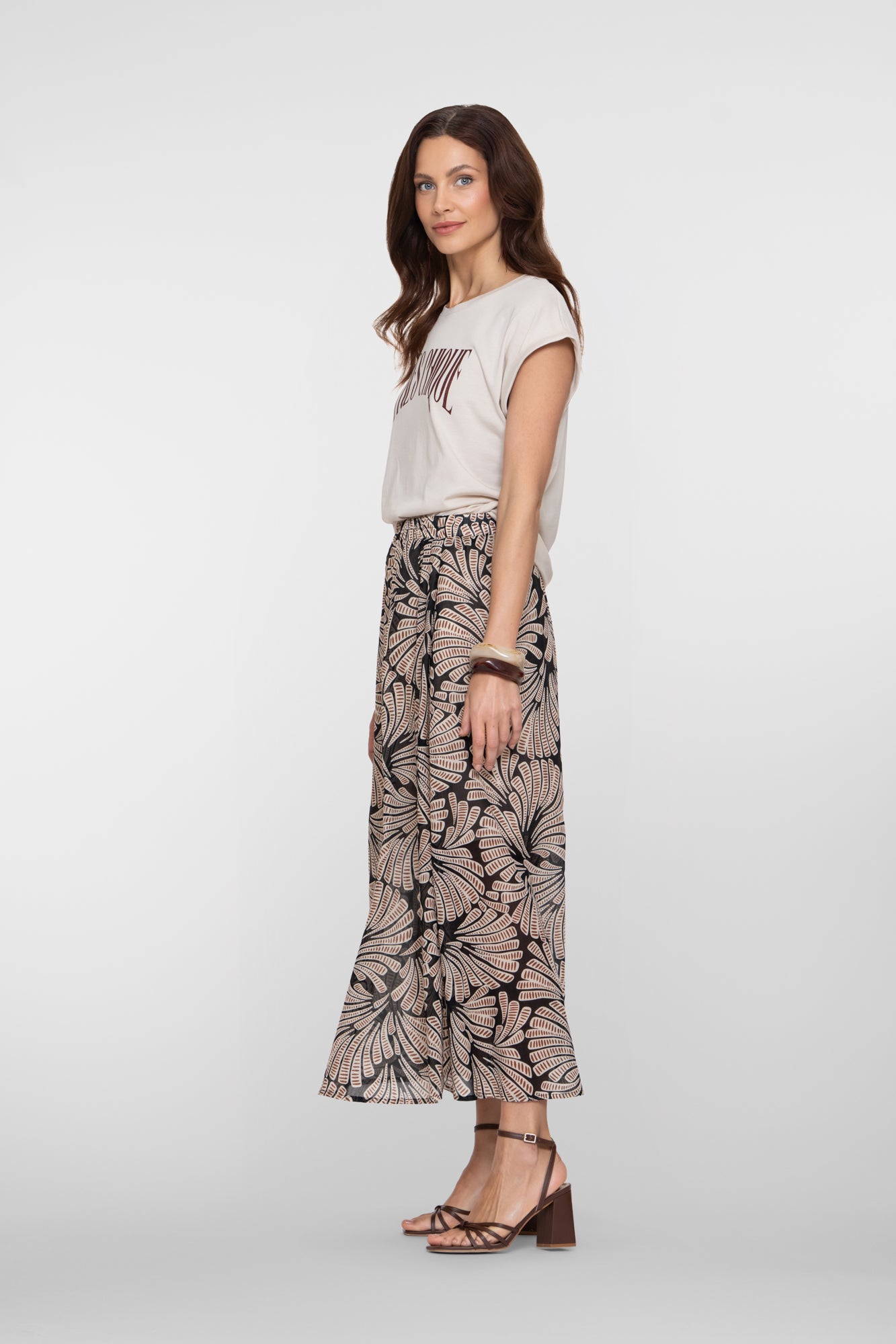 Geisha maxi rok met elastische tailleband en grafische print