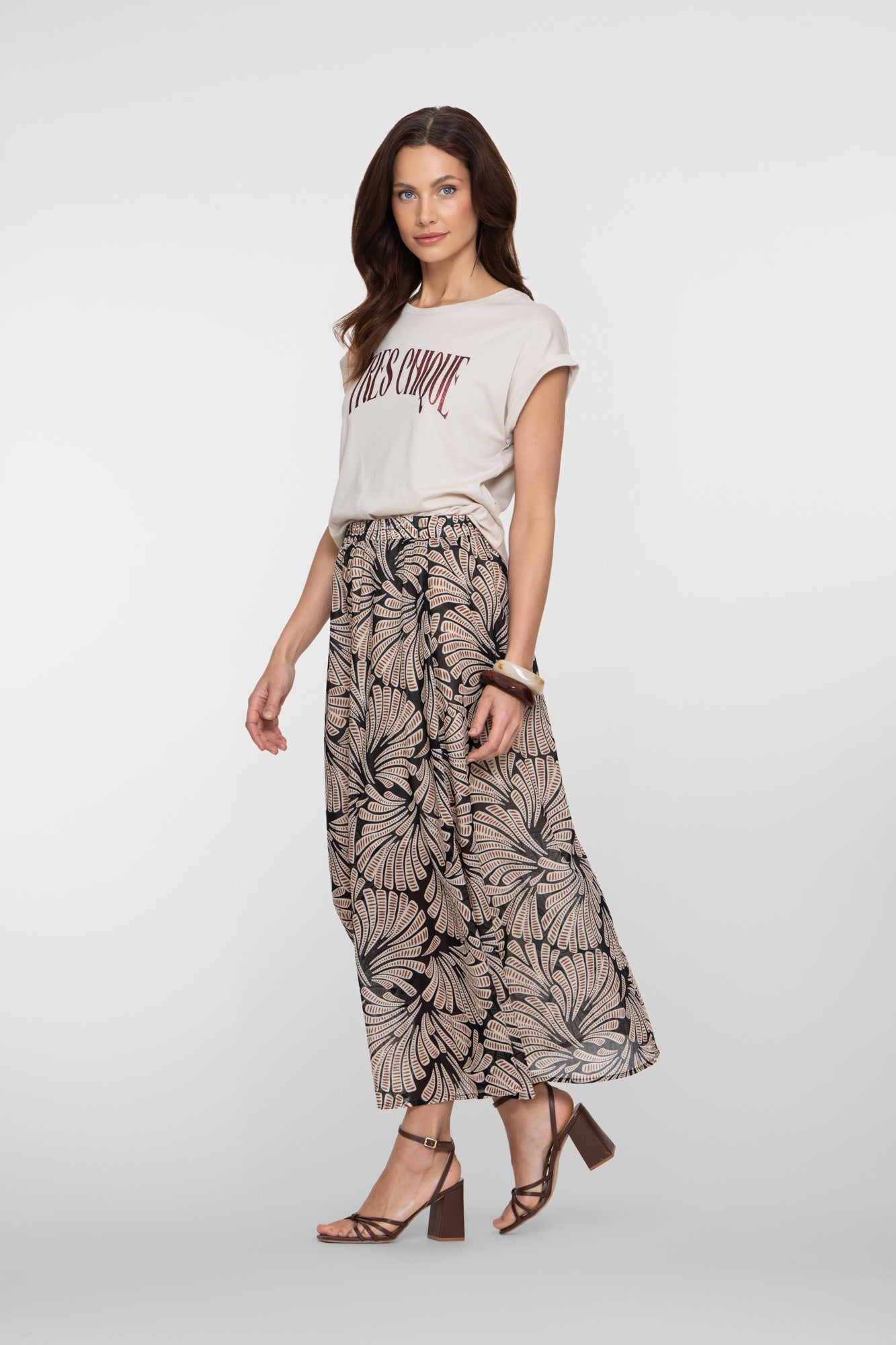 Geisha maxi rok met elastische tailleband en grafische print