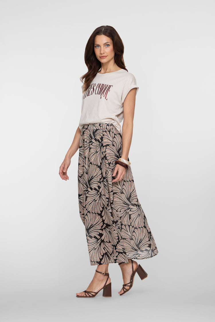 Geisha maxi rok met elastische tailleband en grafische print