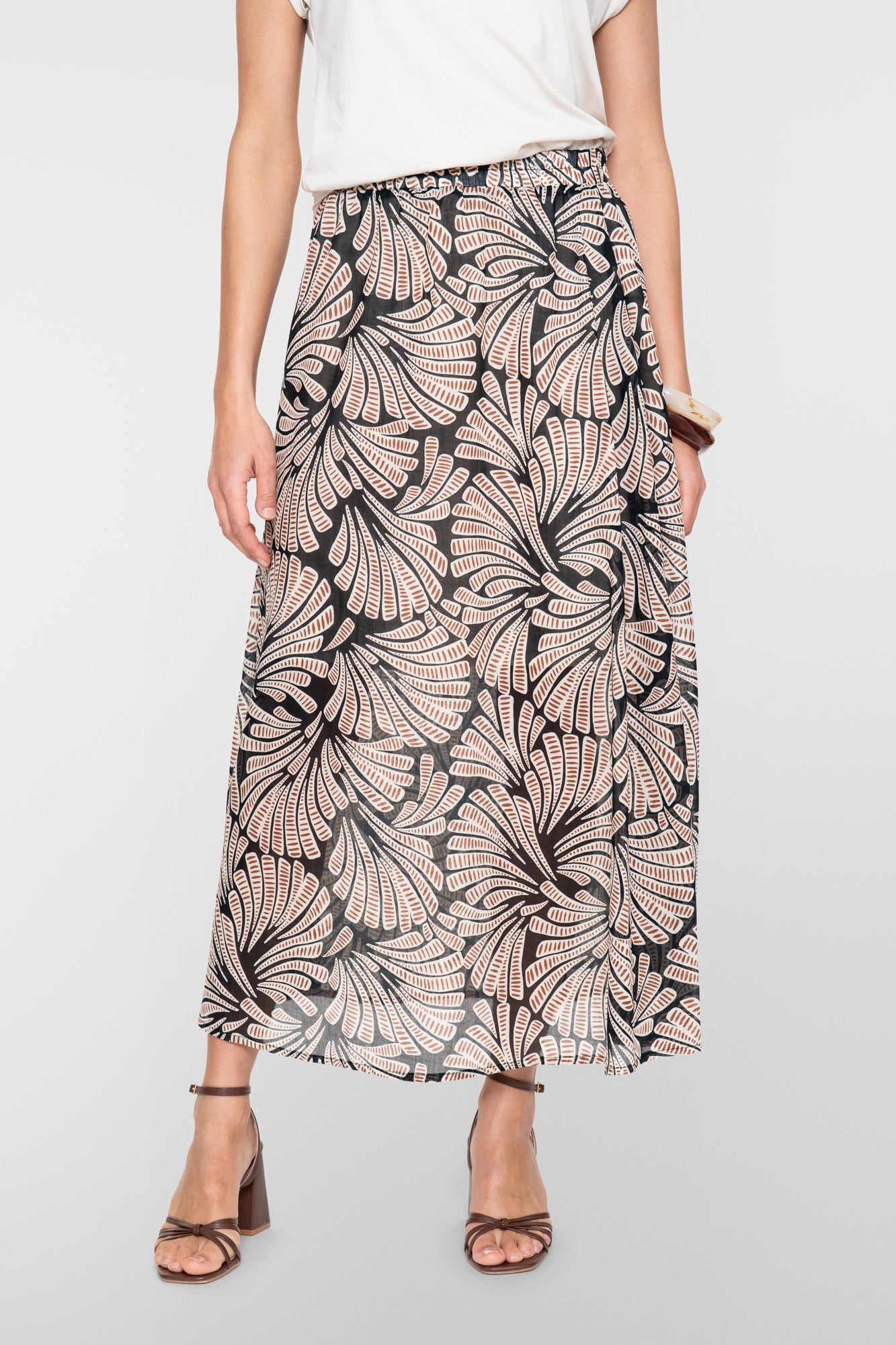 Geisha maxi rok met elastische tailleband en grafische print