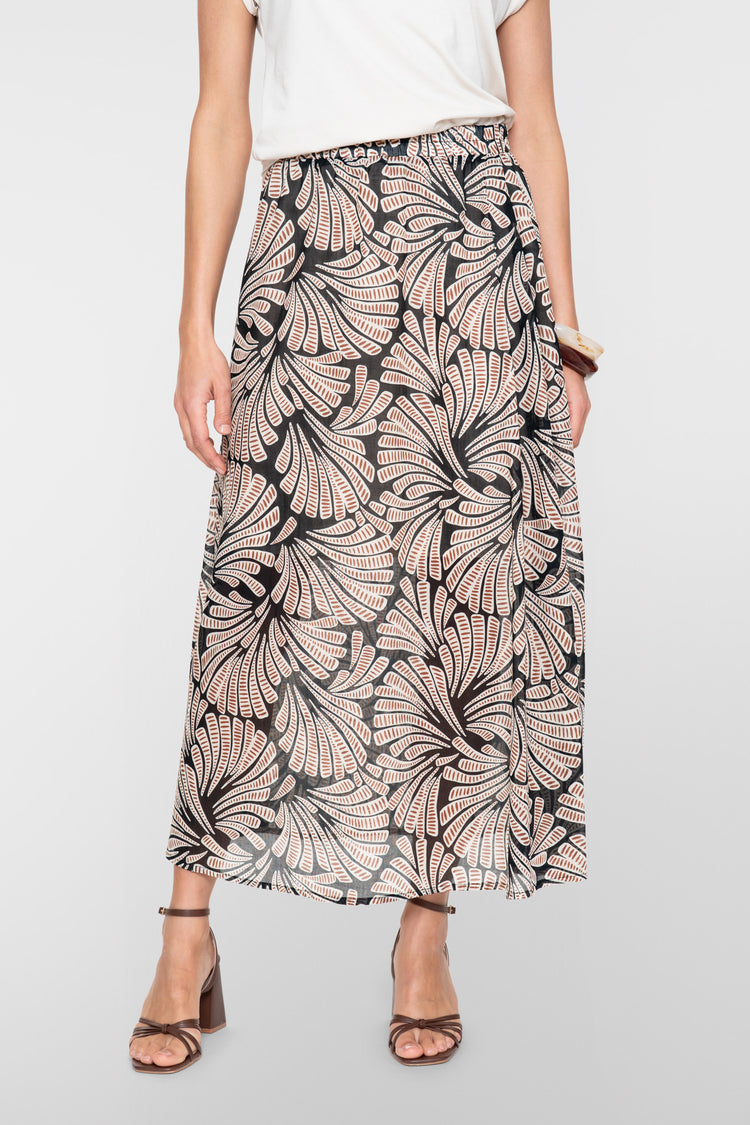 Geisha maxi rok met elastische tailleband en grafische print