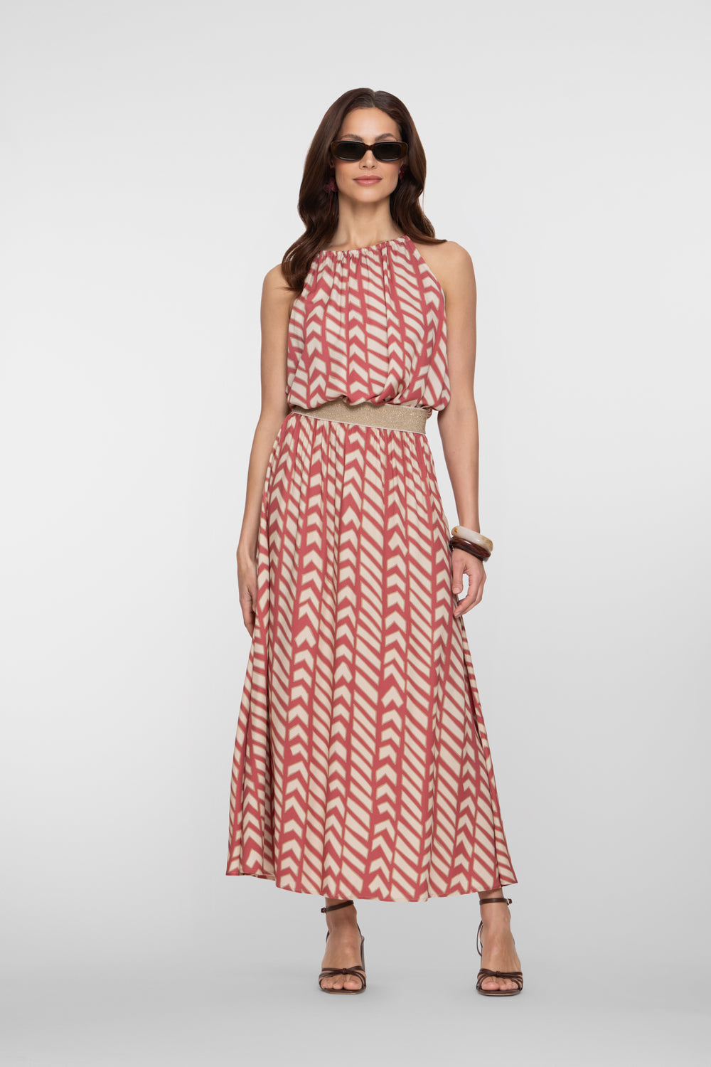 Geisha maxi rok met elastische tailleband en grafische zigzagprint
