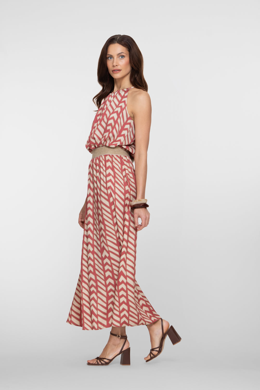 Geisha maxi rok met elastische tailleband en grafische zigzagprint
