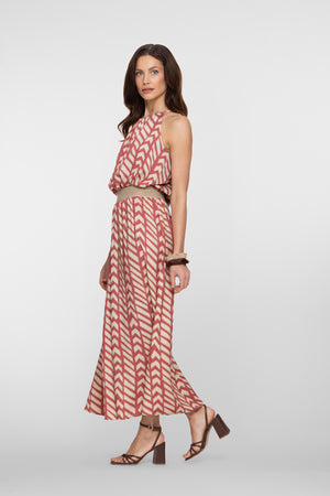 Geisha maxi rok met elastische tailleband en grafische zigzagprint