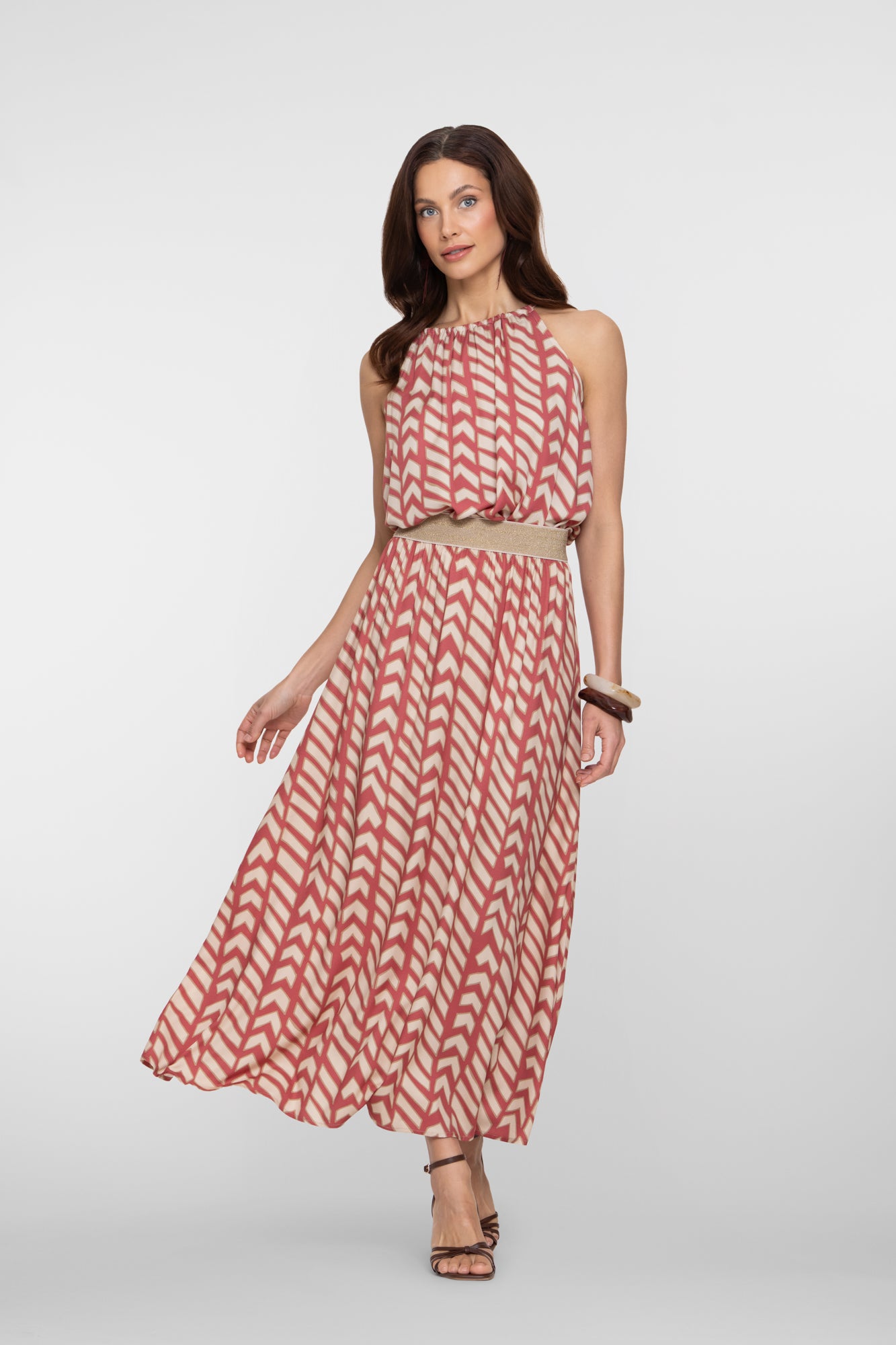 Geisha maxi rok met elastische tailleband en grafische zigzagprint