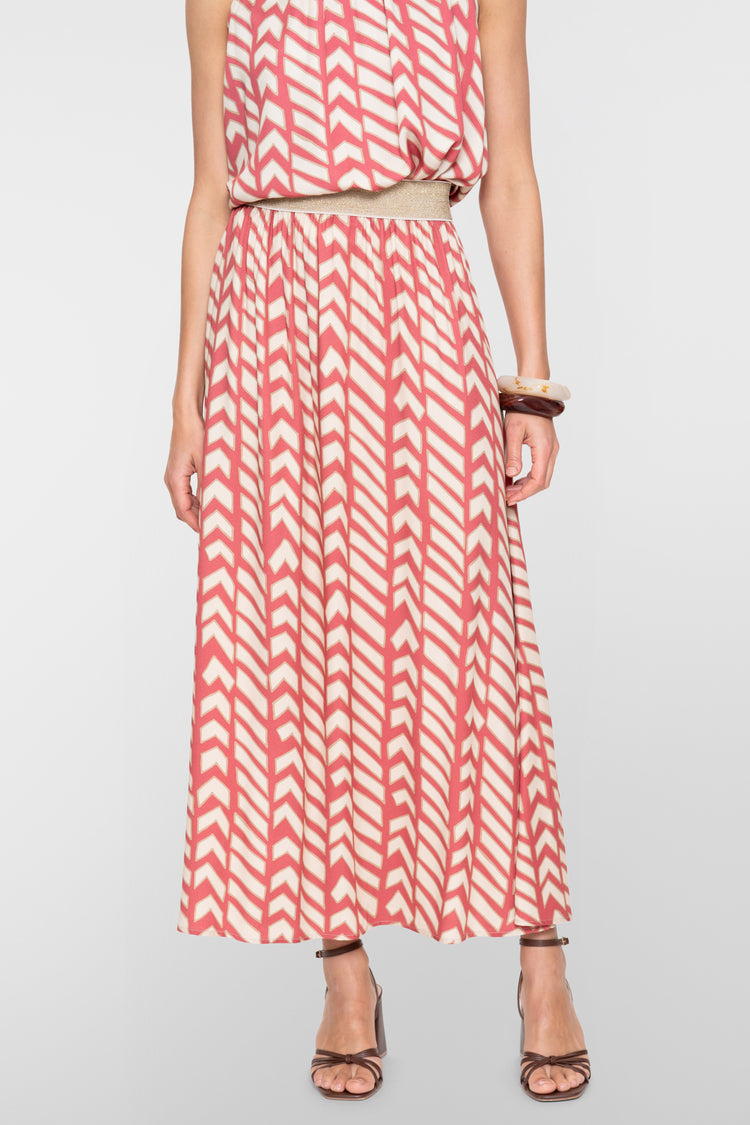 Geisha maxi rok met elastische tailleband en grafische zigzagprint