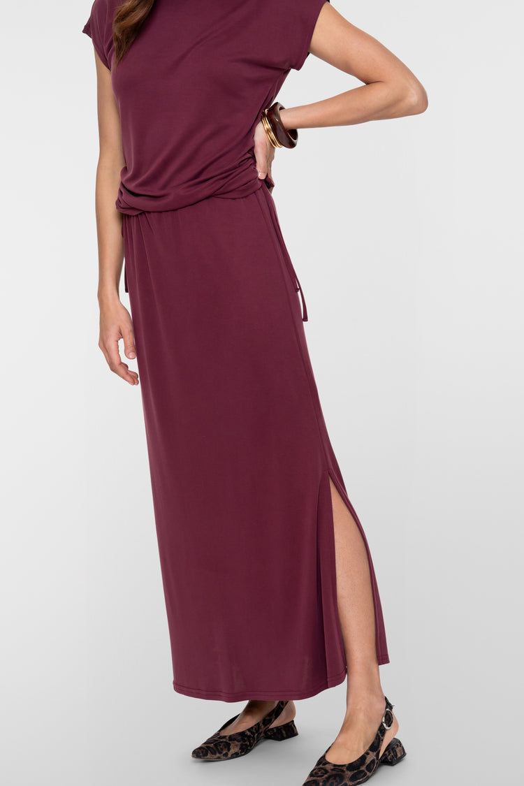 Geisha maxi rok in jersey met elegante zijsplitjes