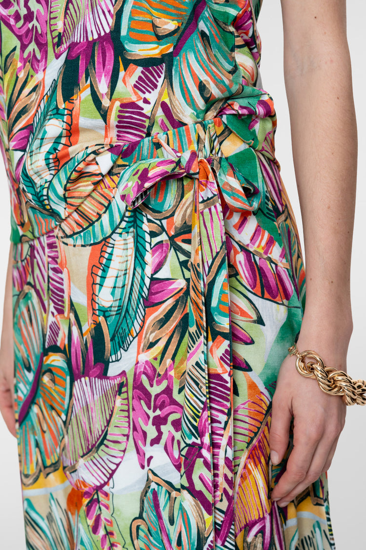 Geisha rok met bladprint en strikdetail