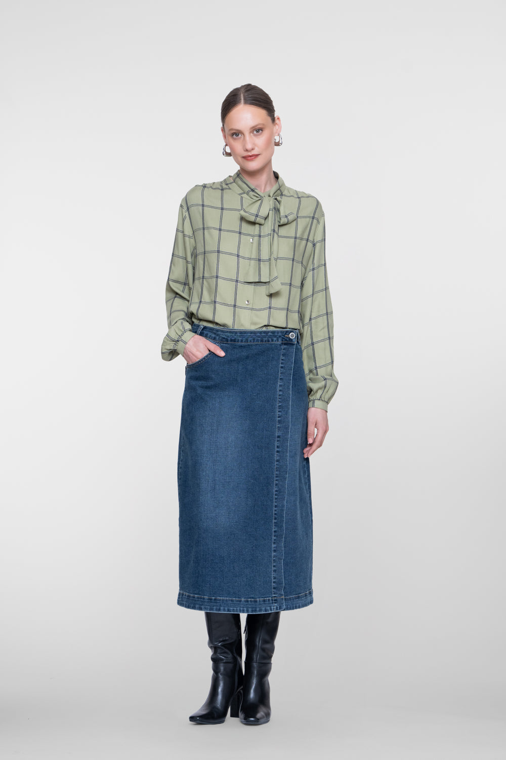 Geisha denim midi overslagrok – Shop de look