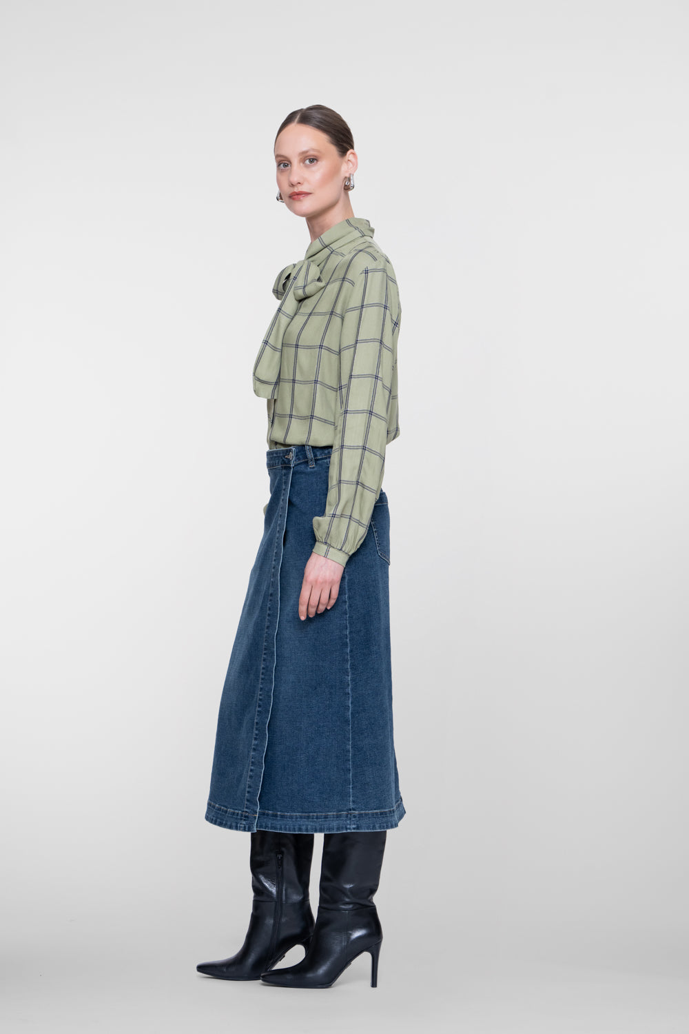 Geisha denim midi overslagrok