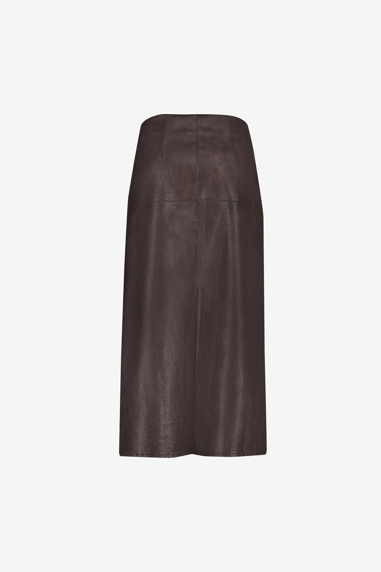 Geisha dames midi rok van faux leer in donkerbruin