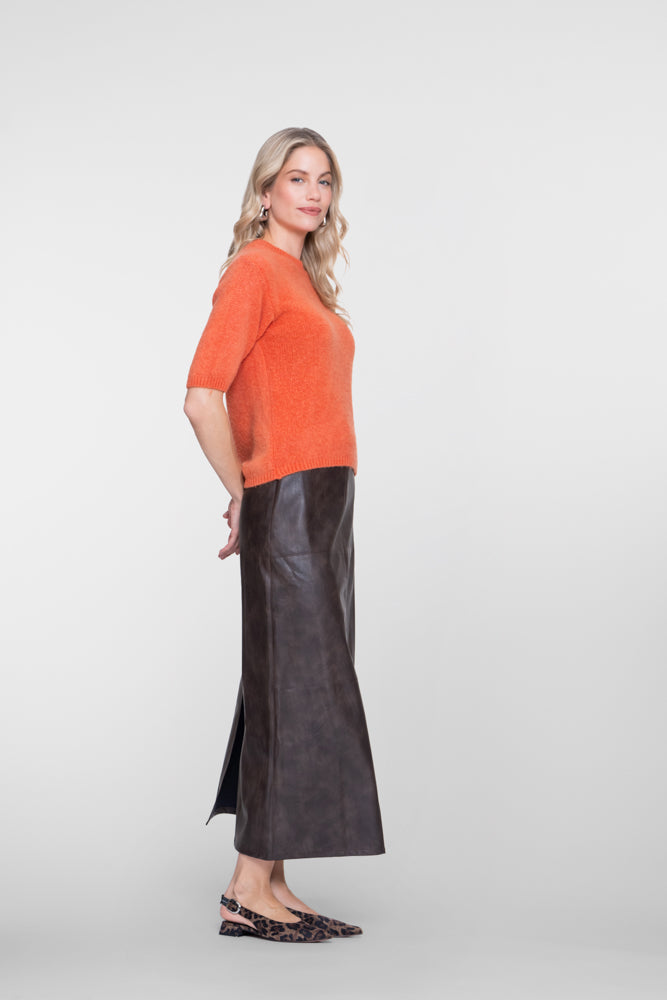 Geisha dames midi rok van faux leer in donkerbruin