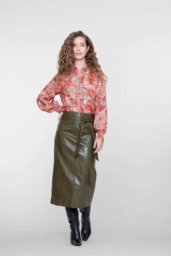 Geisha dames midirok in laklook met strikceintuur