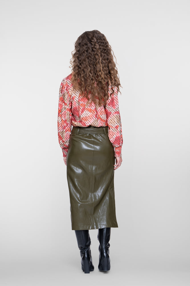 Geisha dames midirok in laklook met strikceintuur