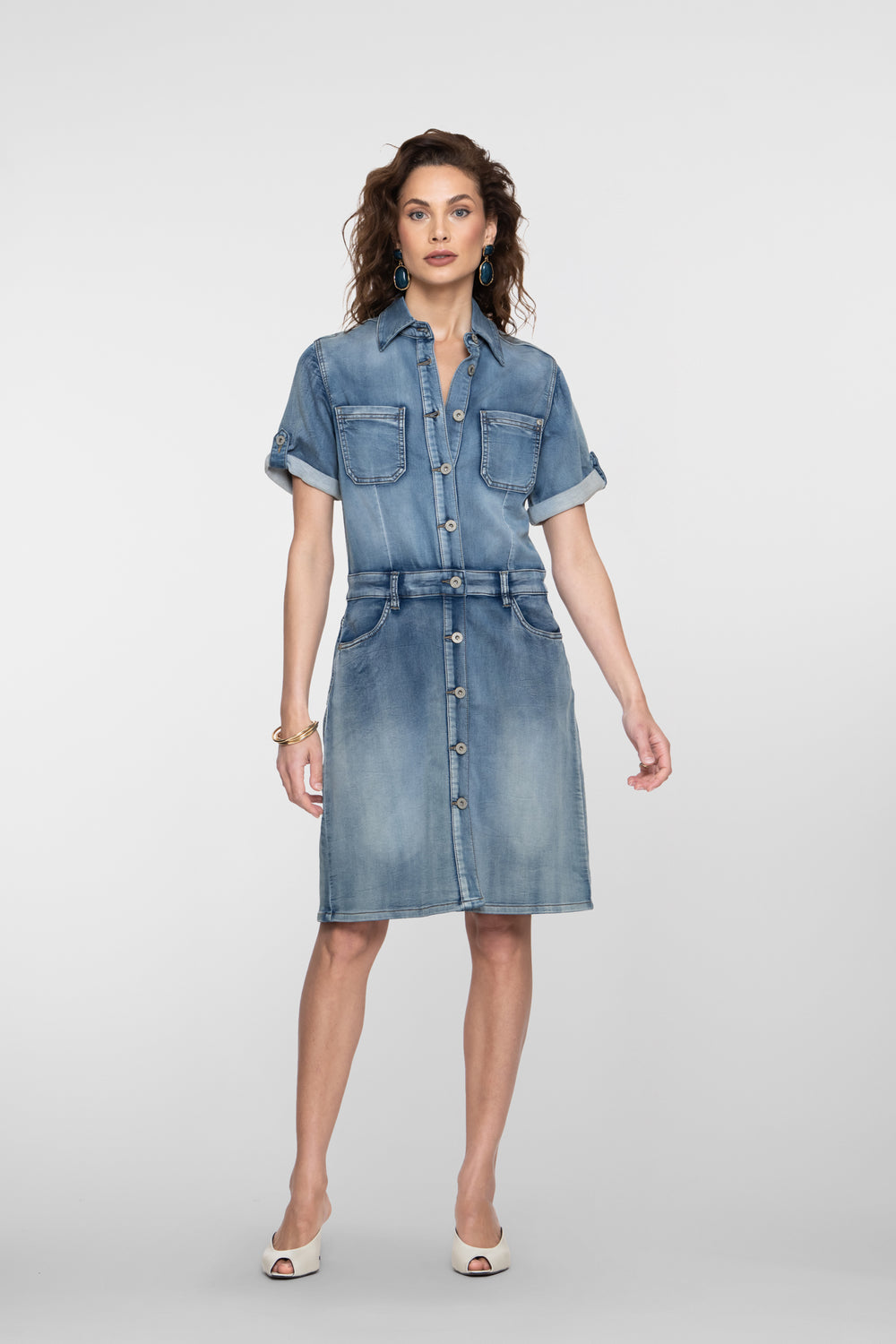 Geisha denim jurk met knopen