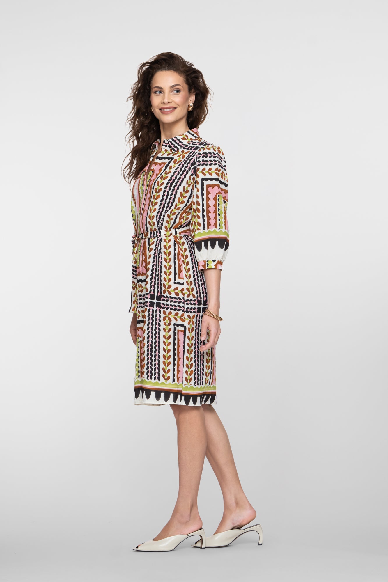 Geisha midi jurk met tegelprint