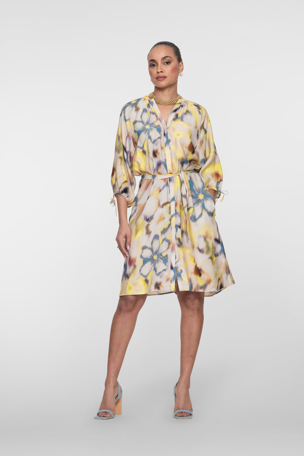 Geisha midi-dress met aquarel bloemendessin