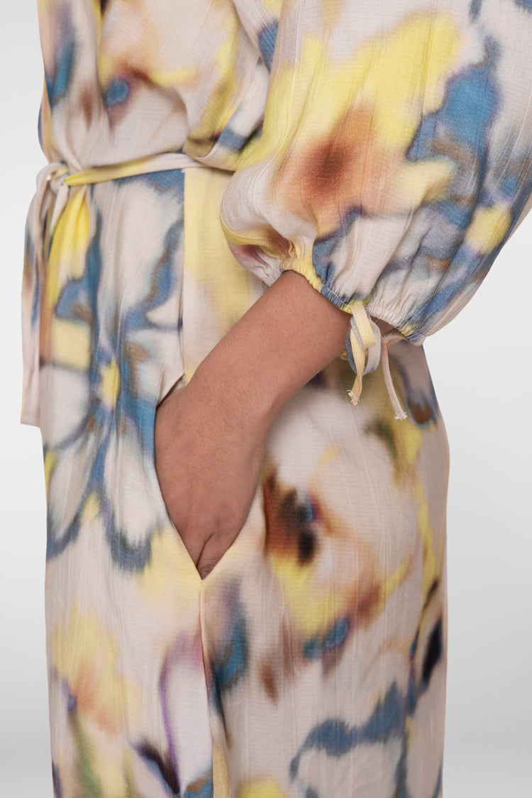 Geisha midi-dress met aquarel bloemendessin