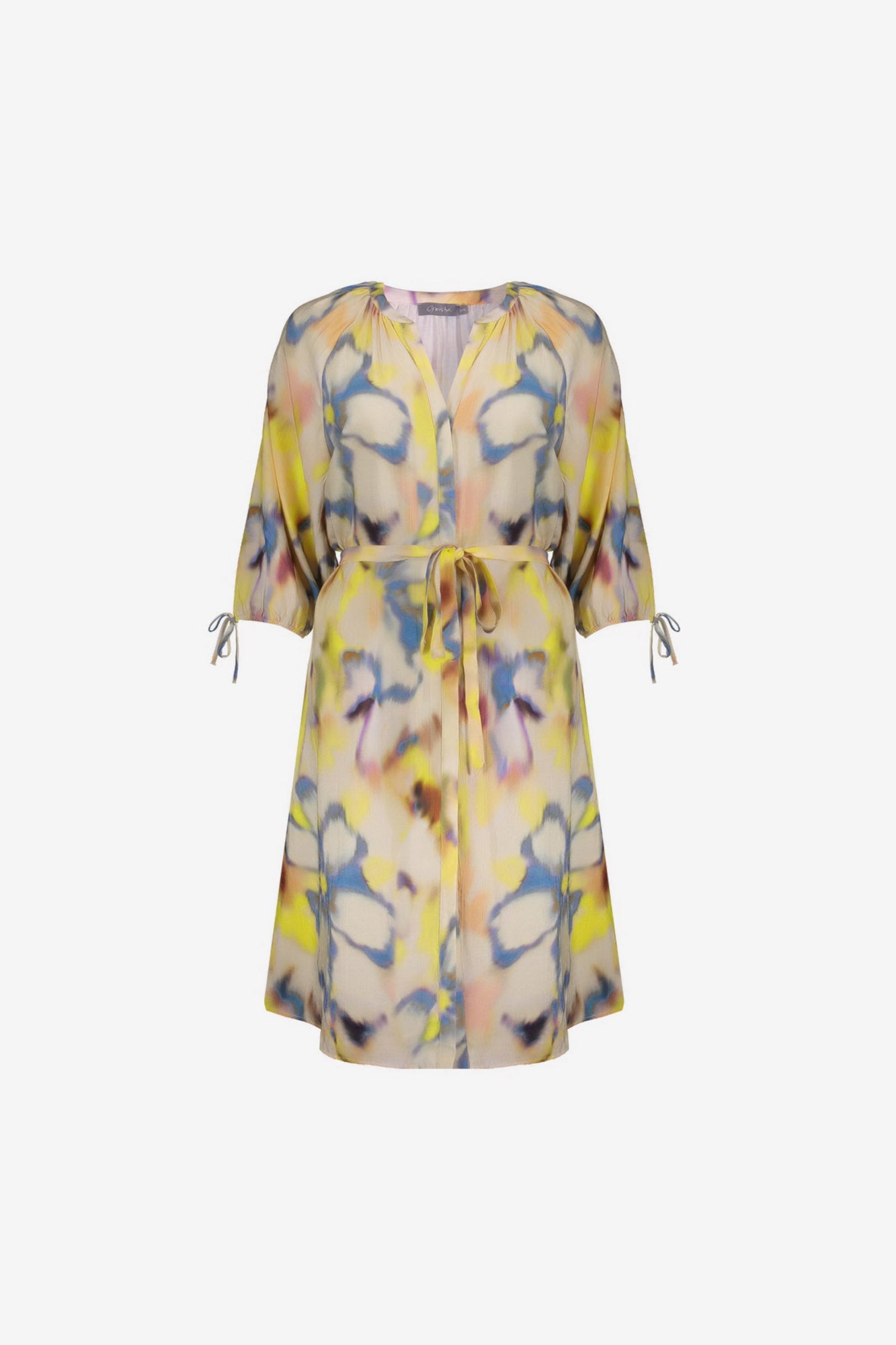 Geisha midi-dress met aquarel bloemendessin