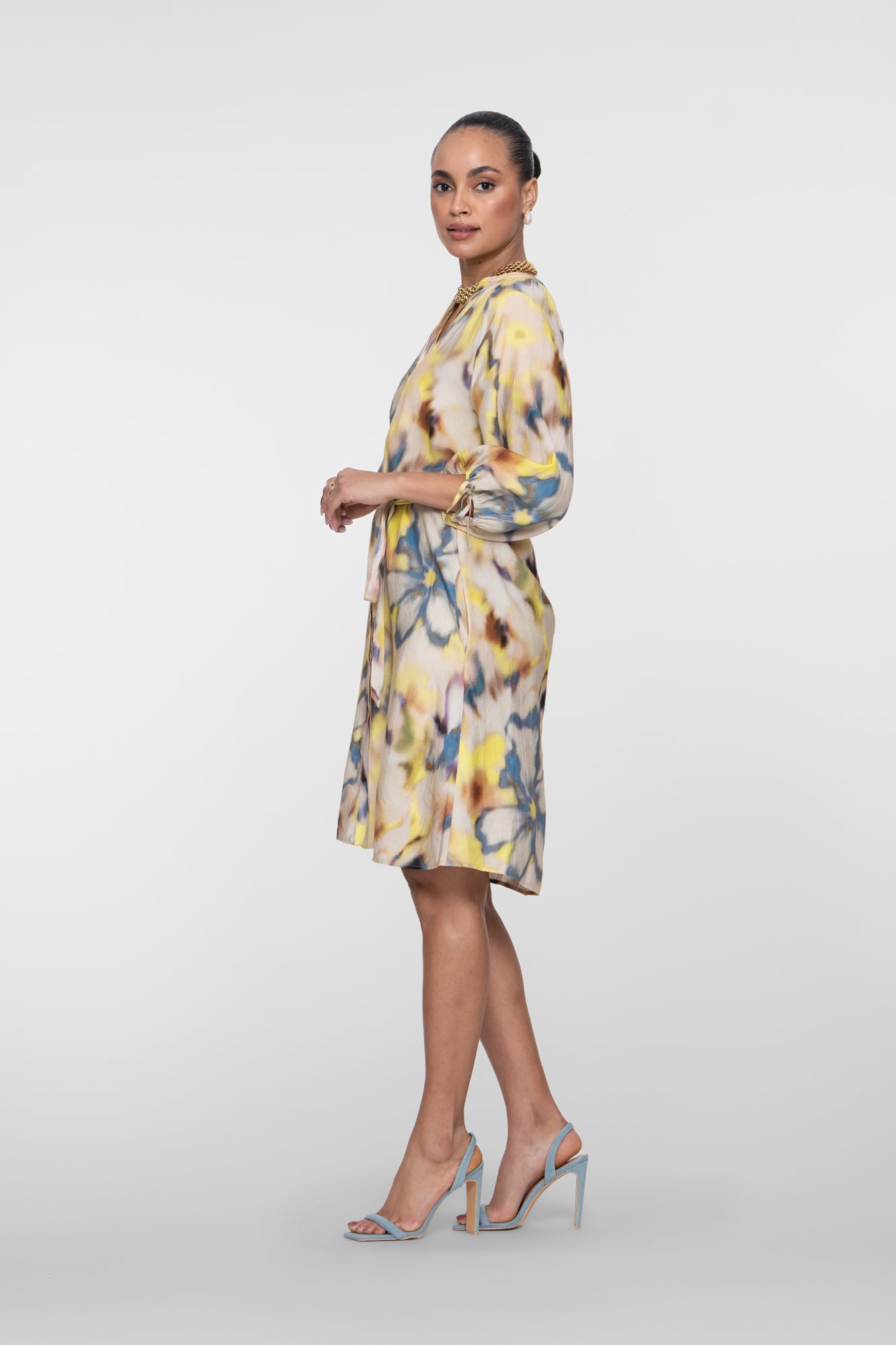 Geisha midi-dress met aquarel bloemendessin