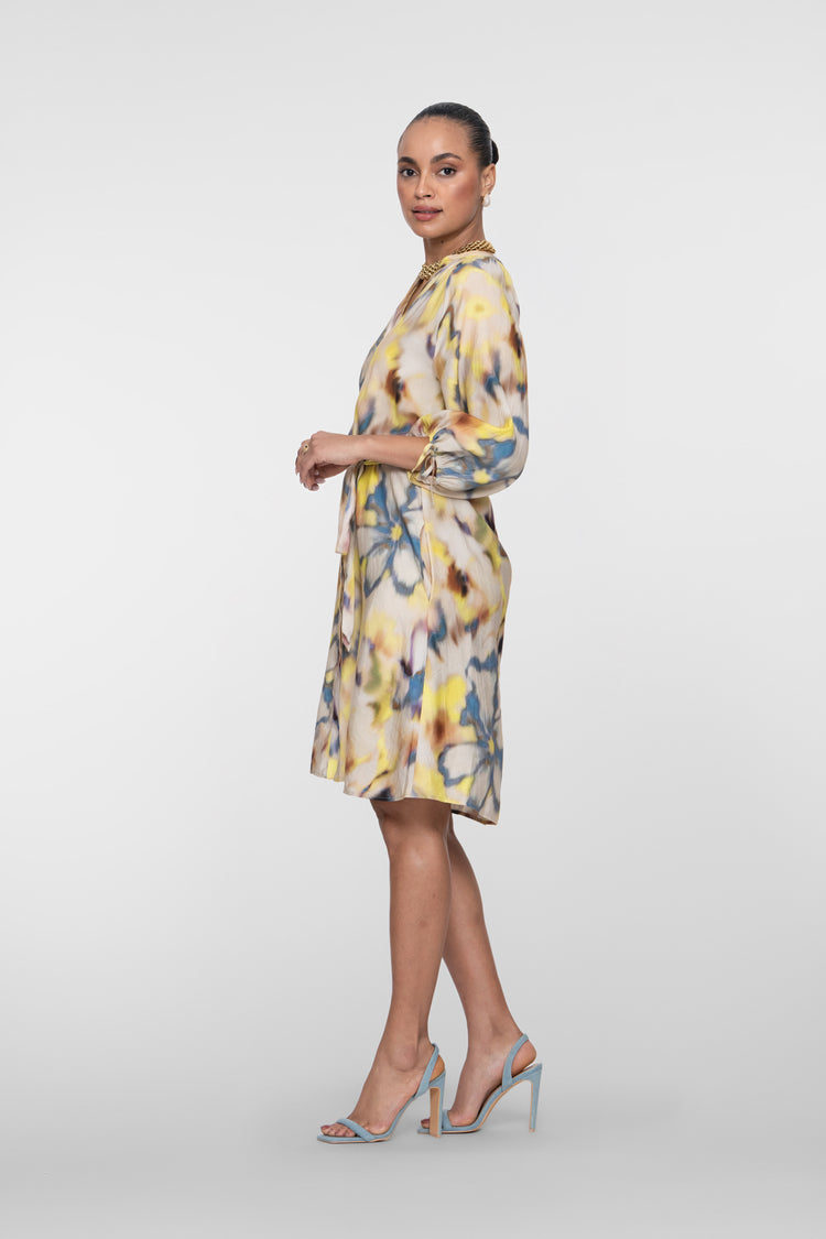 Geisha midi-dress met aquarel bloemendessin