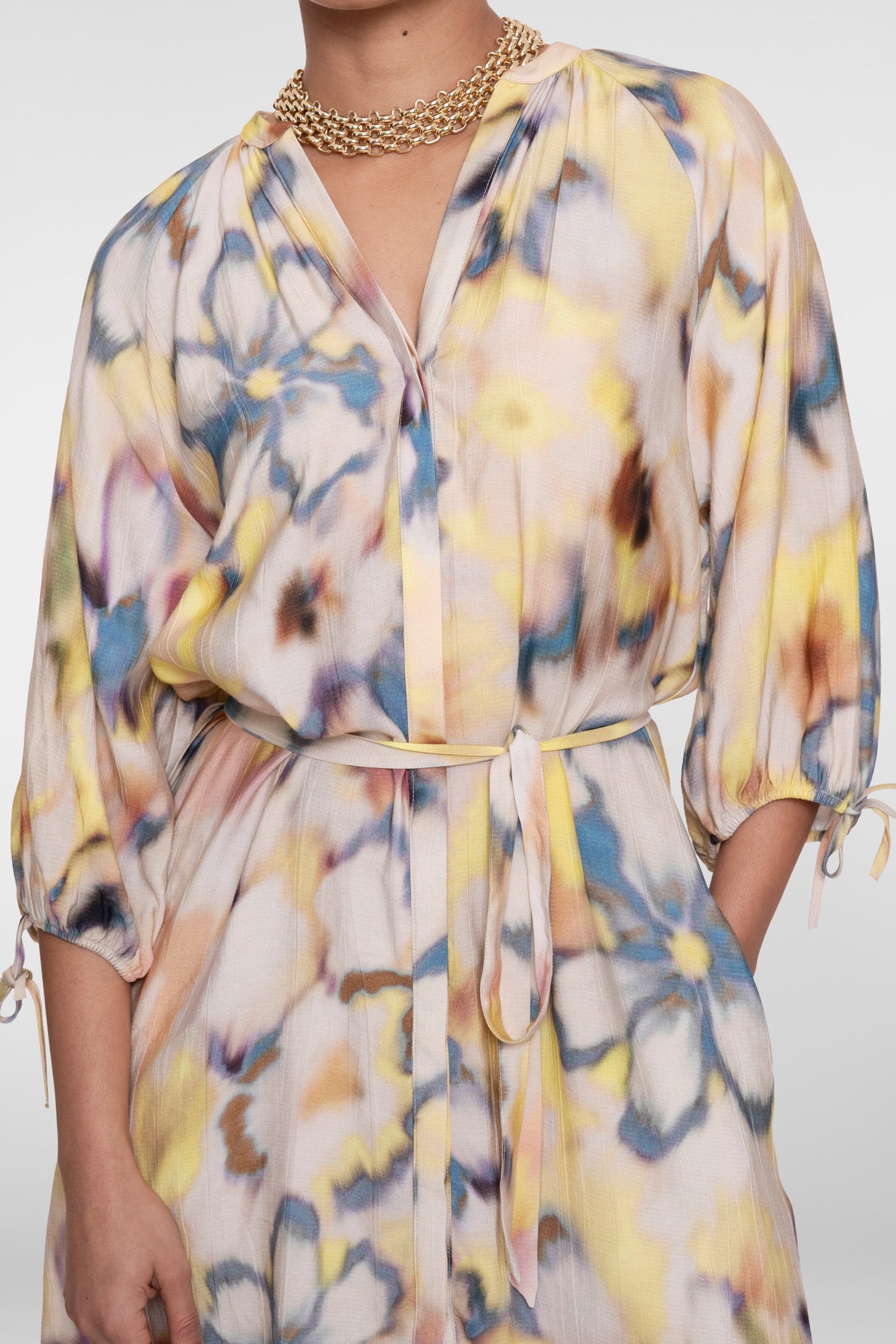 Geisha midi-dress met aquarel bloemendessin
