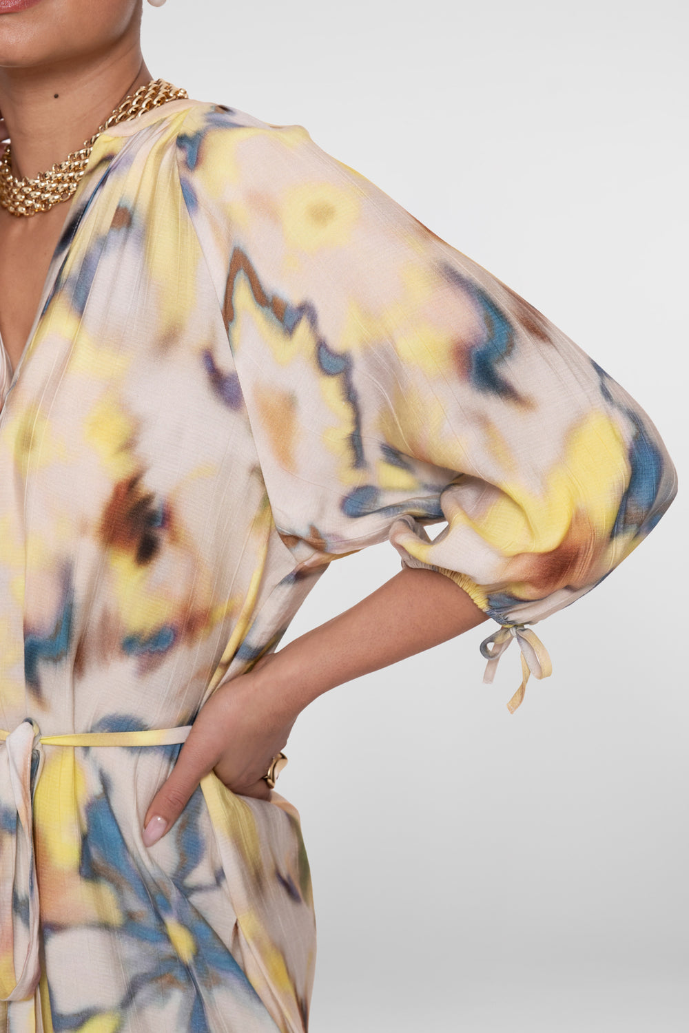 Geisha midi-dress met aquarel bloemendessin