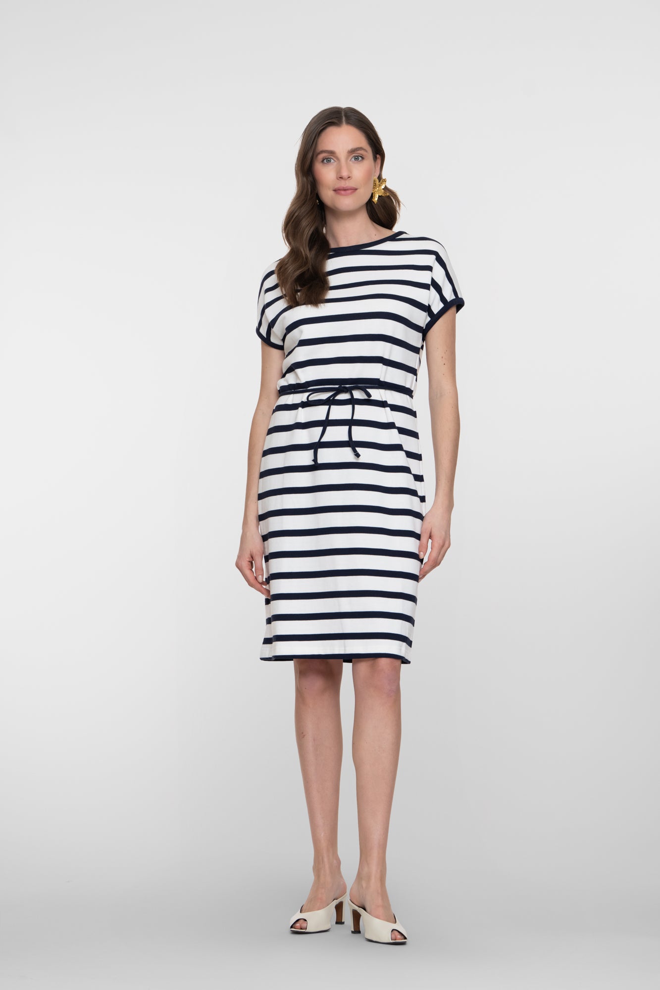 Geisha navy gestreepte jurk met koorddetail