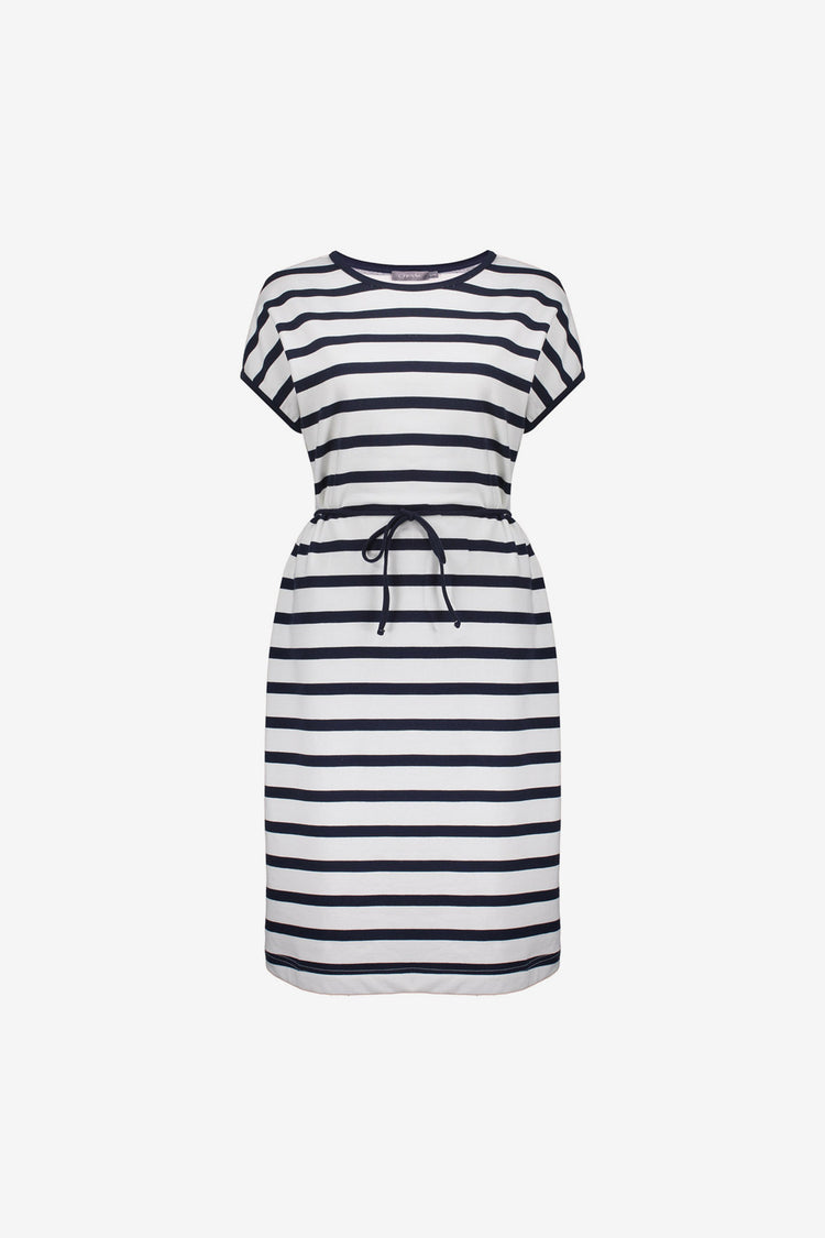 Geisha navy gestreepte jurk met koorddetail